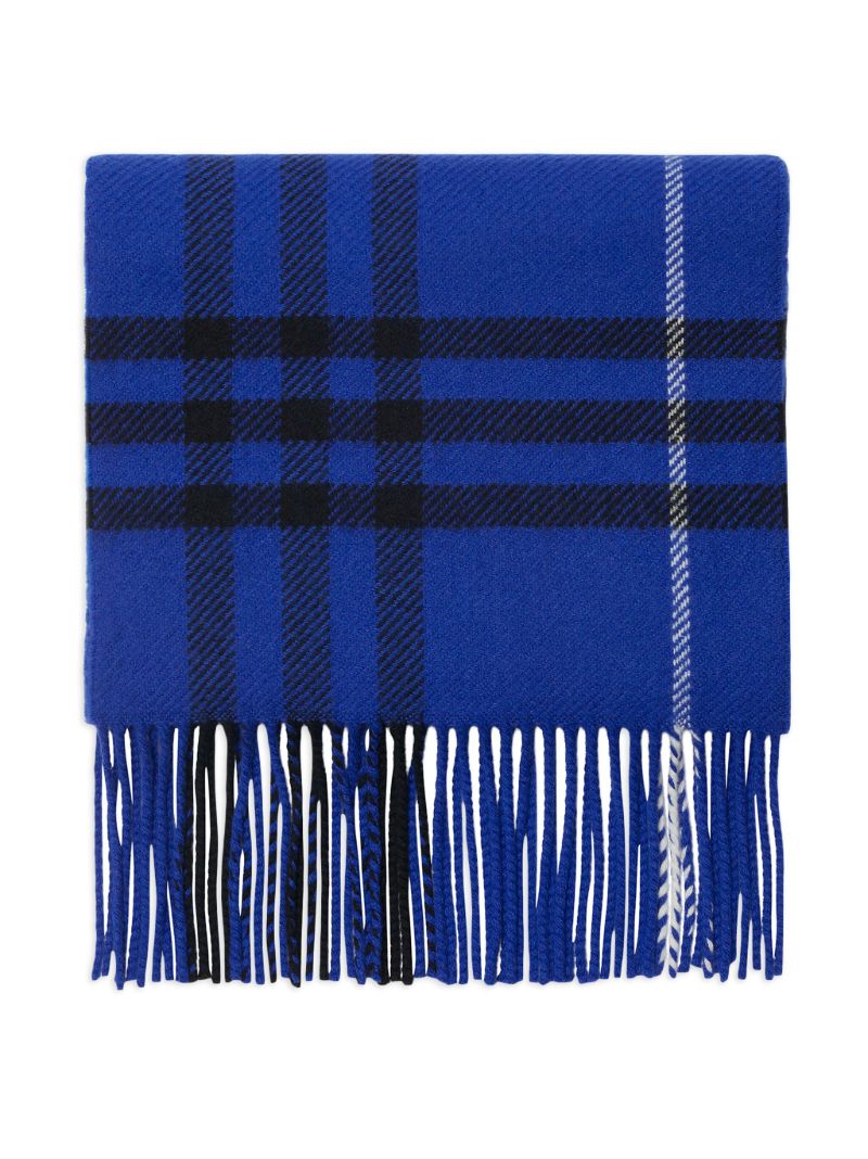 Blue Check Fringed Scarf