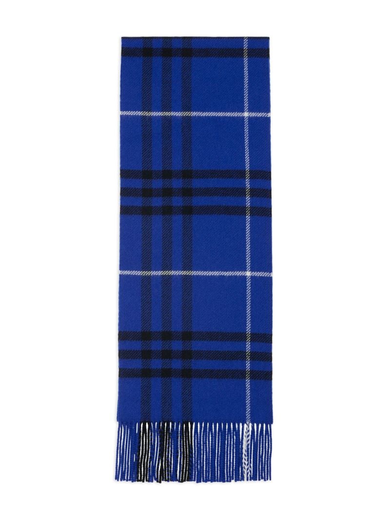 Blue Check Fringed Scarf