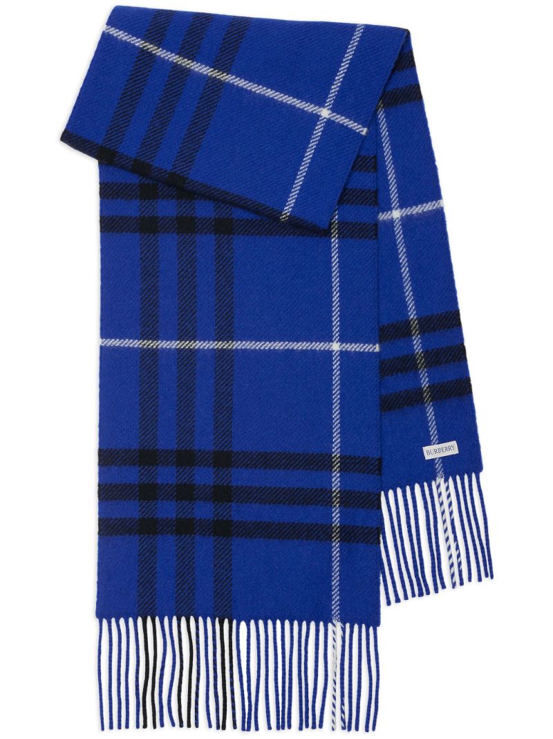 Blue Check Fringed Scarf