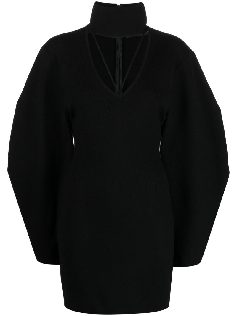 Black Cut-out Wide-sleeve Mini Dress