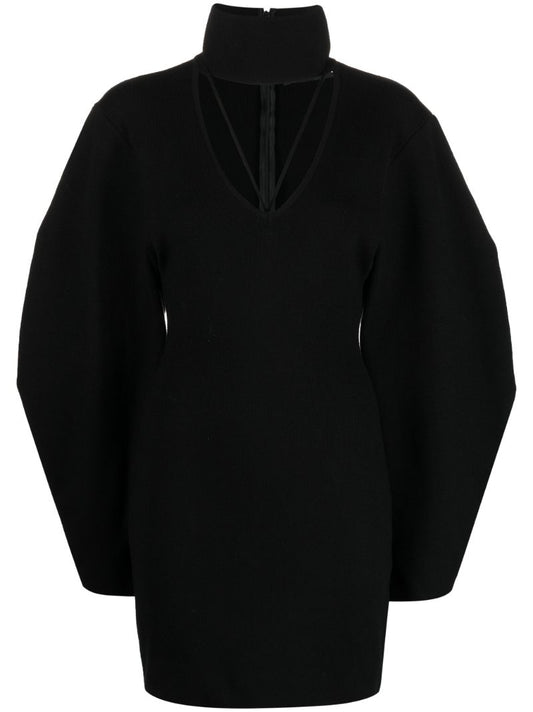 Black Cut-out Wide-sleeve Mini Dress