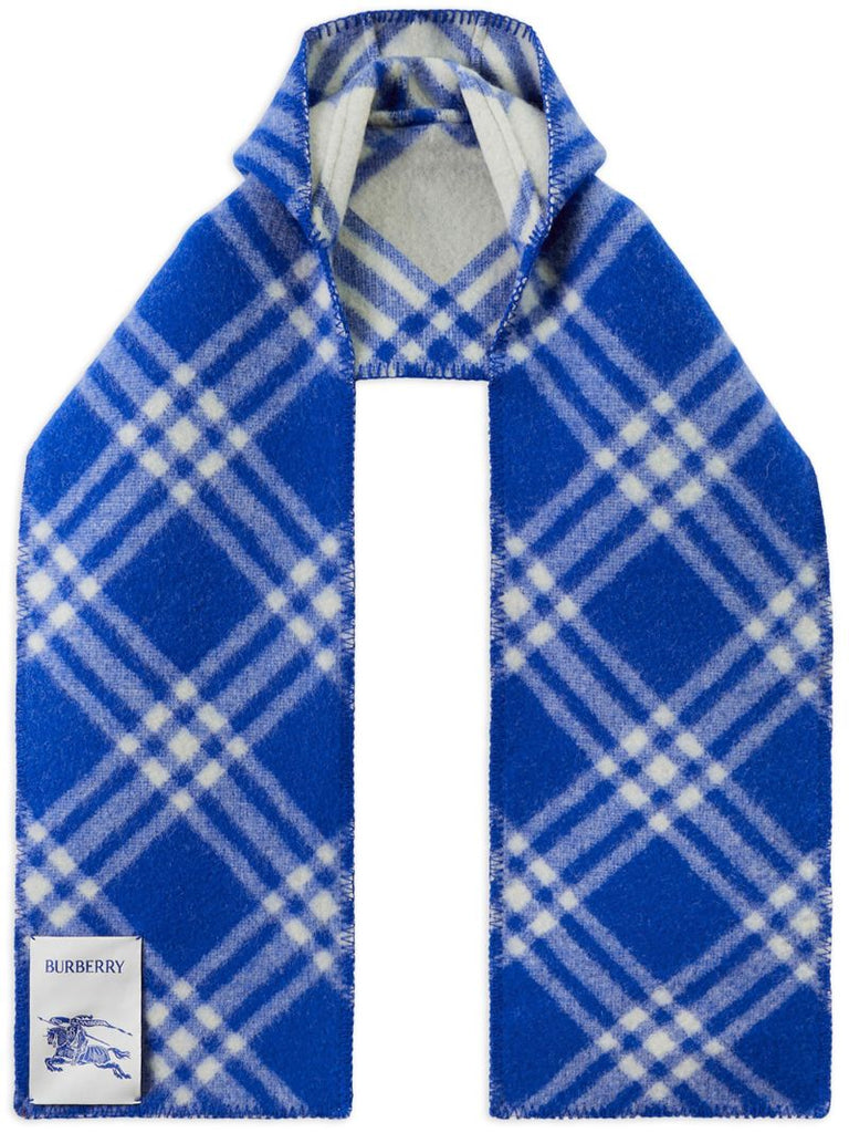 Blue Check-print Wool Scarf