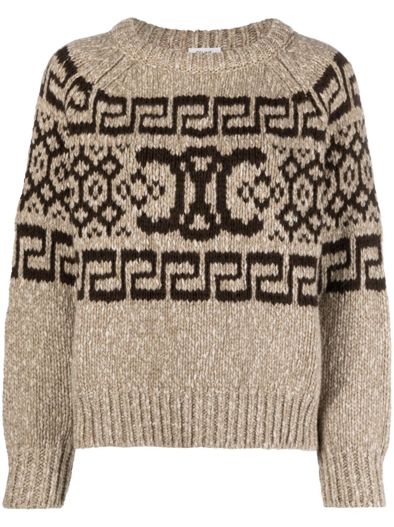 Neutral Triomphe Fair Isle Wool Sweater
