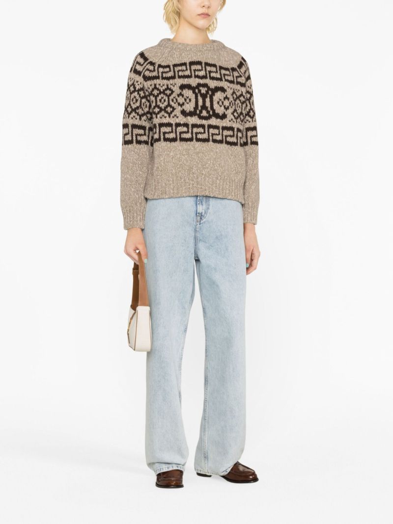 Neutral Triomphe Fair Isle Wool Sweater