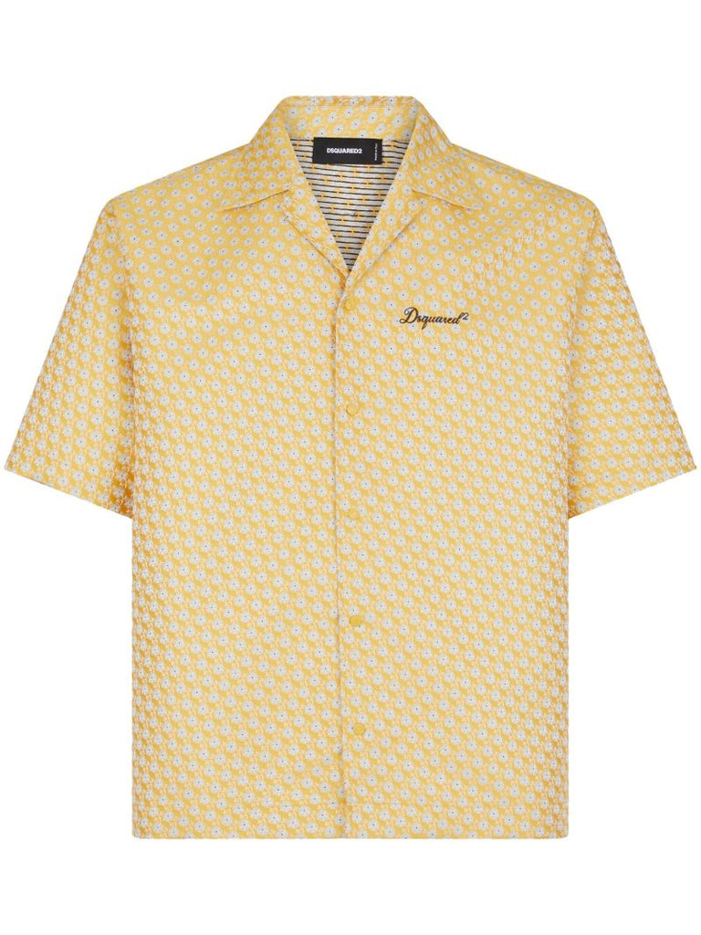 Yellow Floral-jacquard Shirt