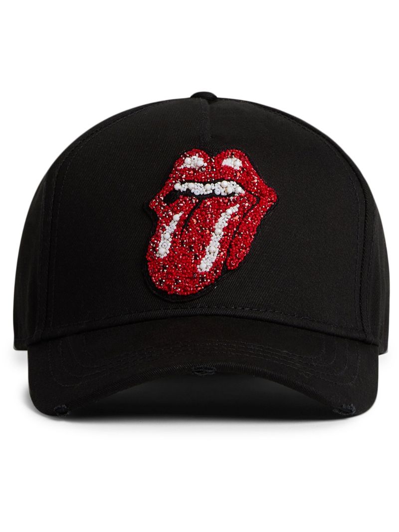 Black Bead-embellished Cotton Baseball Cap