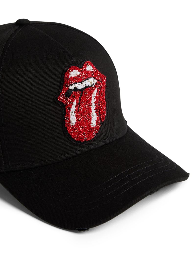 Black Bead-embellished Cotton Baseball Cap