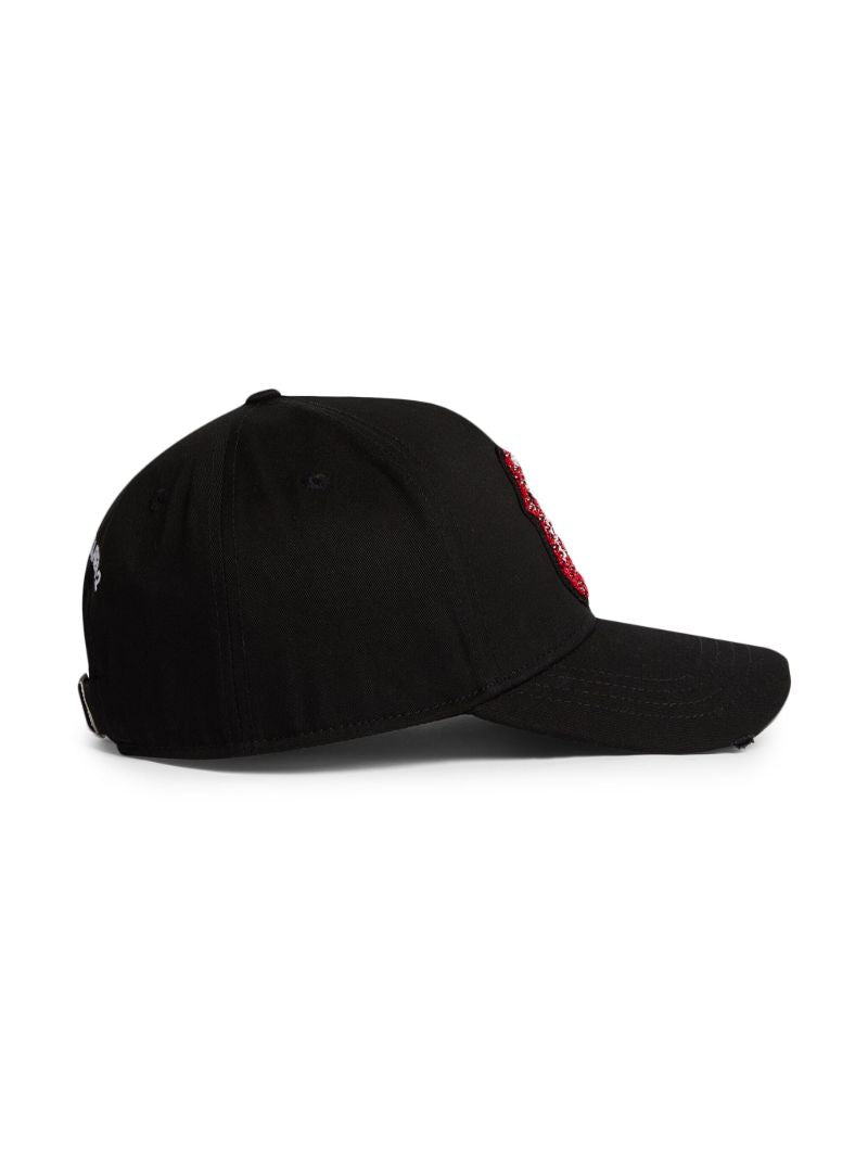 Black Bead-embellished Cotton Baseball Cap