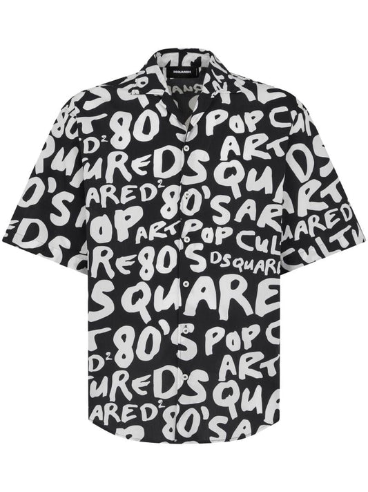 Black 80's Pop-print Cotton Shirt