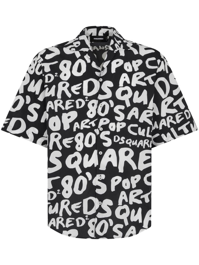 Black 80's Pop-print Cotton Shirt
