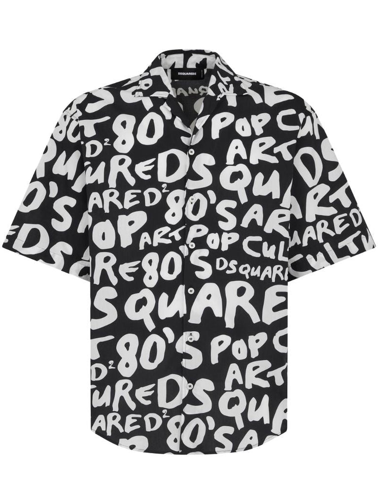 Black 80's Pop-print Cotton Shirt