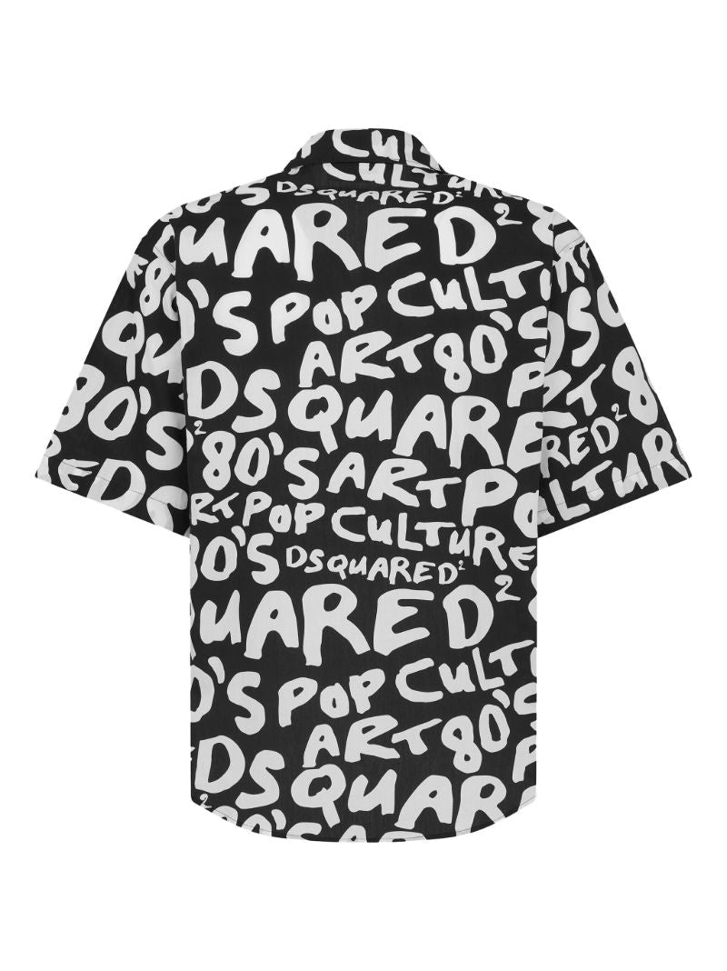 Black 80's Pop-print Cotton Shirt