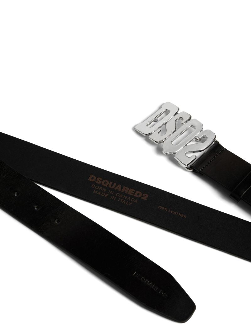 Black Logo-buckle Leather Belt