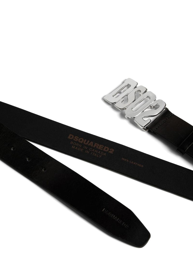 Black Logo-buckle Leather Belt