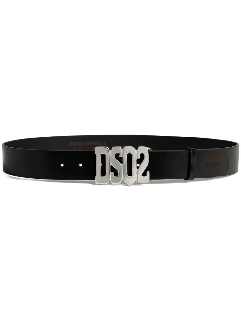 Black Logo-buckle Leather Belt