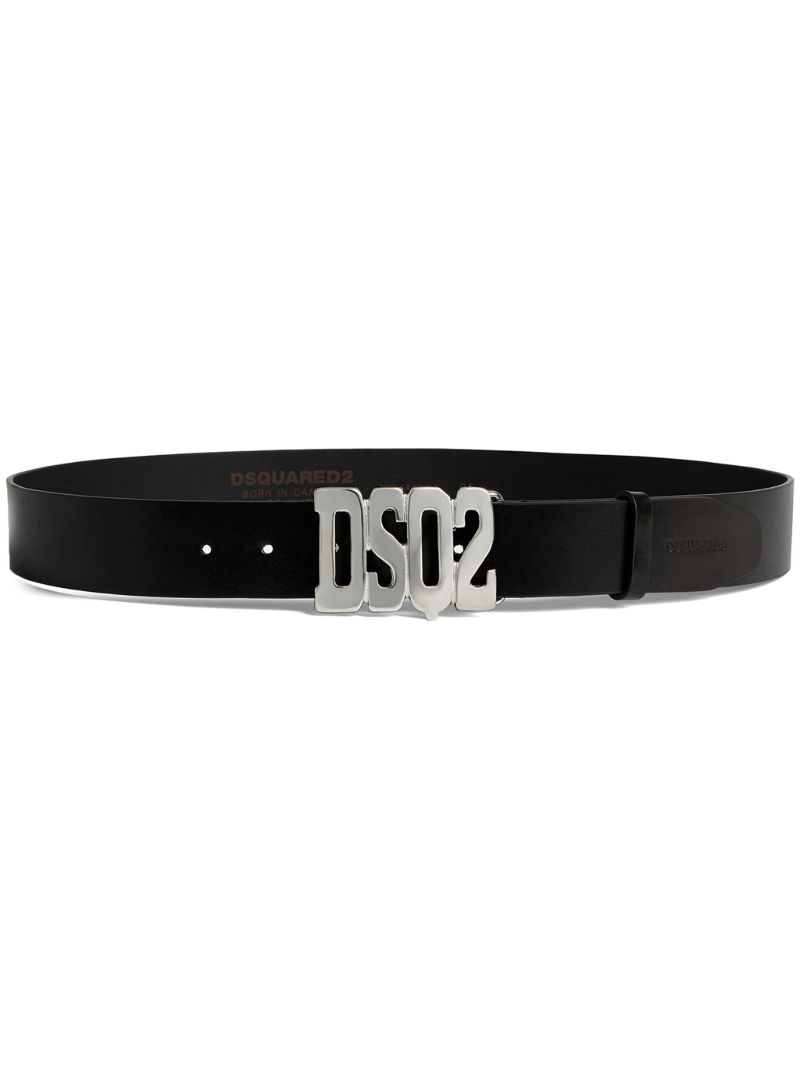 Black Logo-buckle Leather Belt