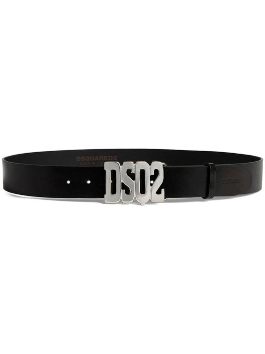 Black Logo-buckle Leather Belt