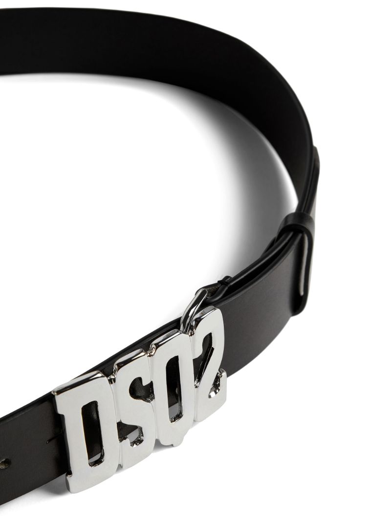 Black Logo-buckle Leather Belt