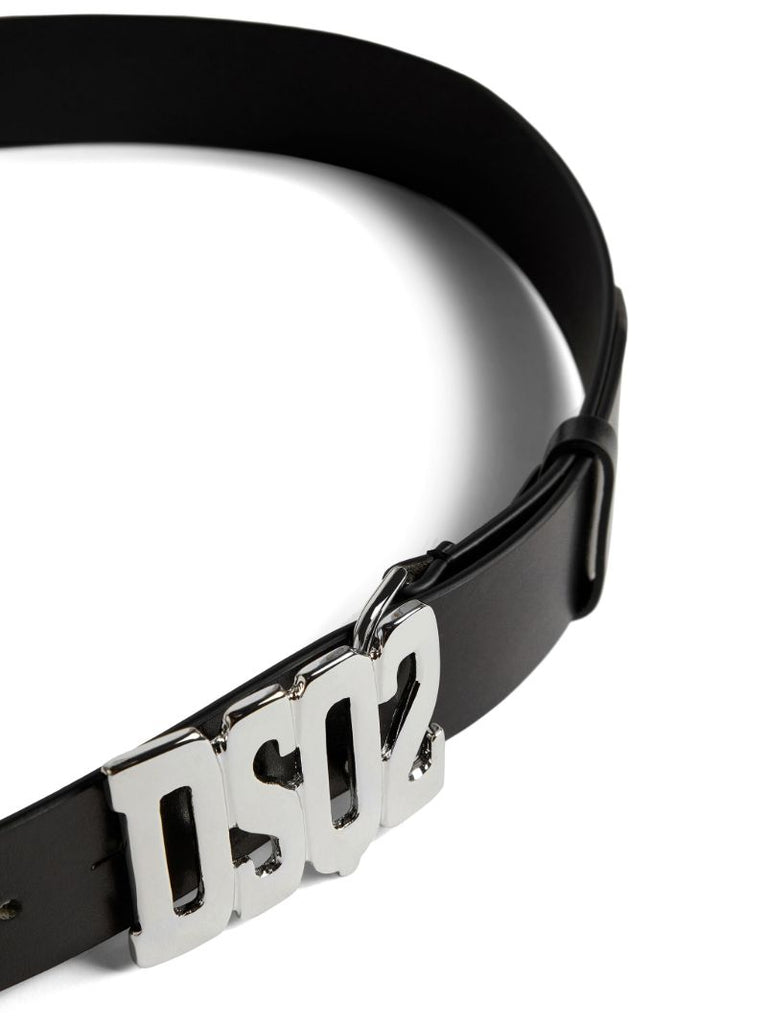 Black Logo-buckle Leather Belt