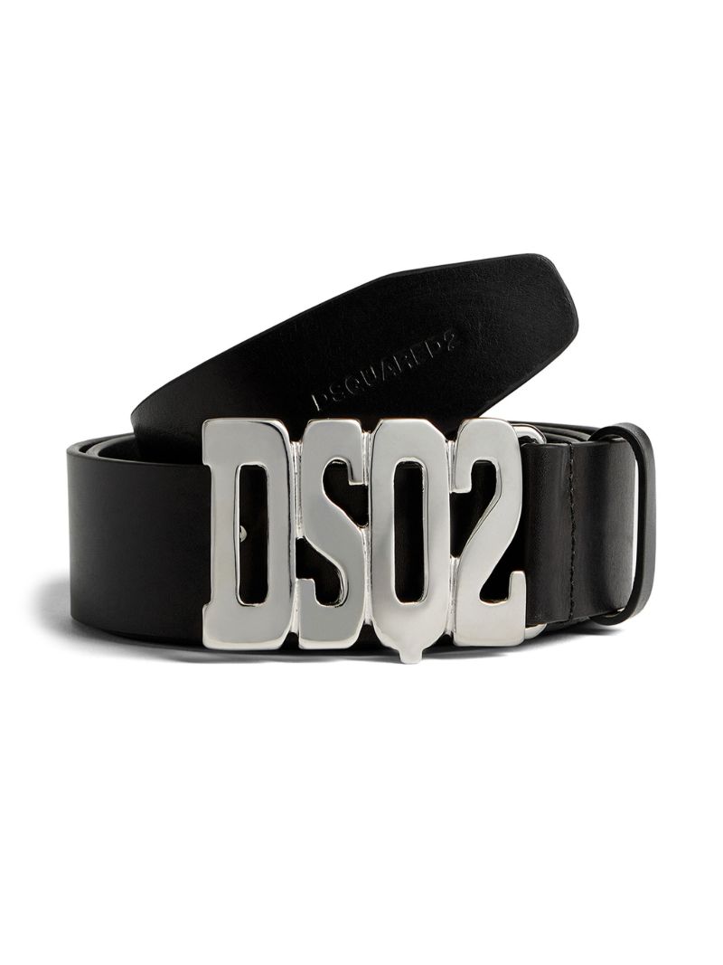 Black Logo-buckle Leather Belt
