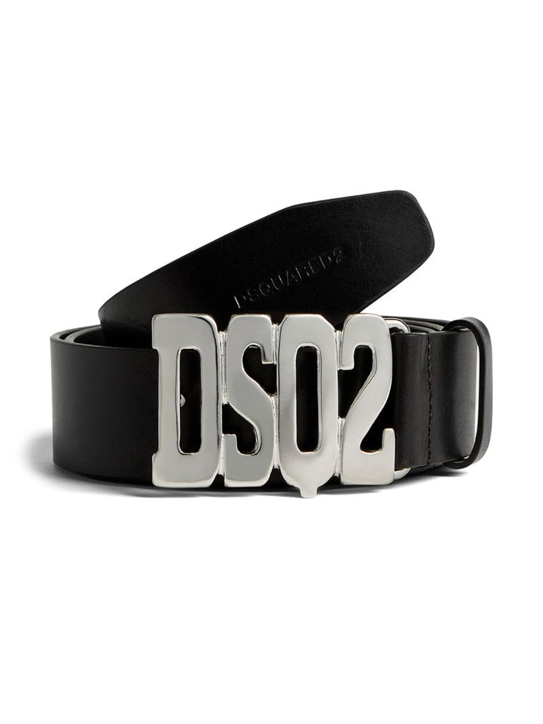 Black Logo-buckle Leather Belt