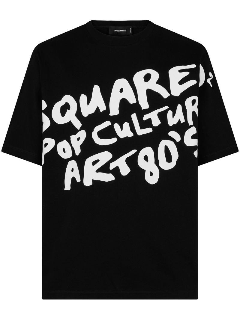 Black Slogan-print Cotton T-shirt