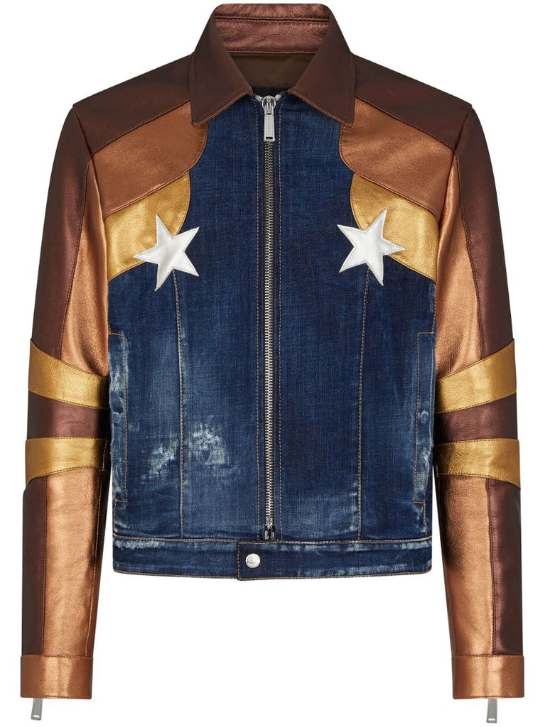 Brown Pornstar Panelled Denim Jacket