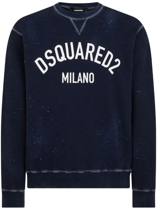 Black Logo-print Distressed Sweatshirt