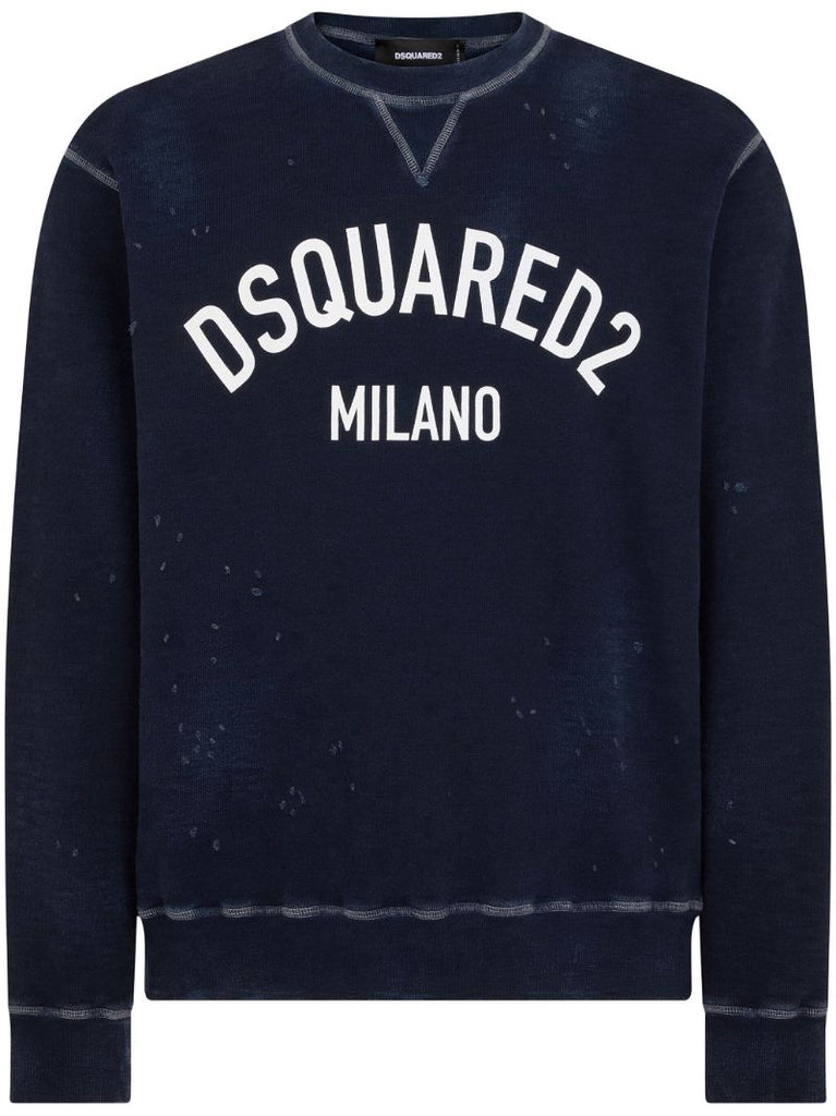 Black Logo-print Distressed Sweatshirt