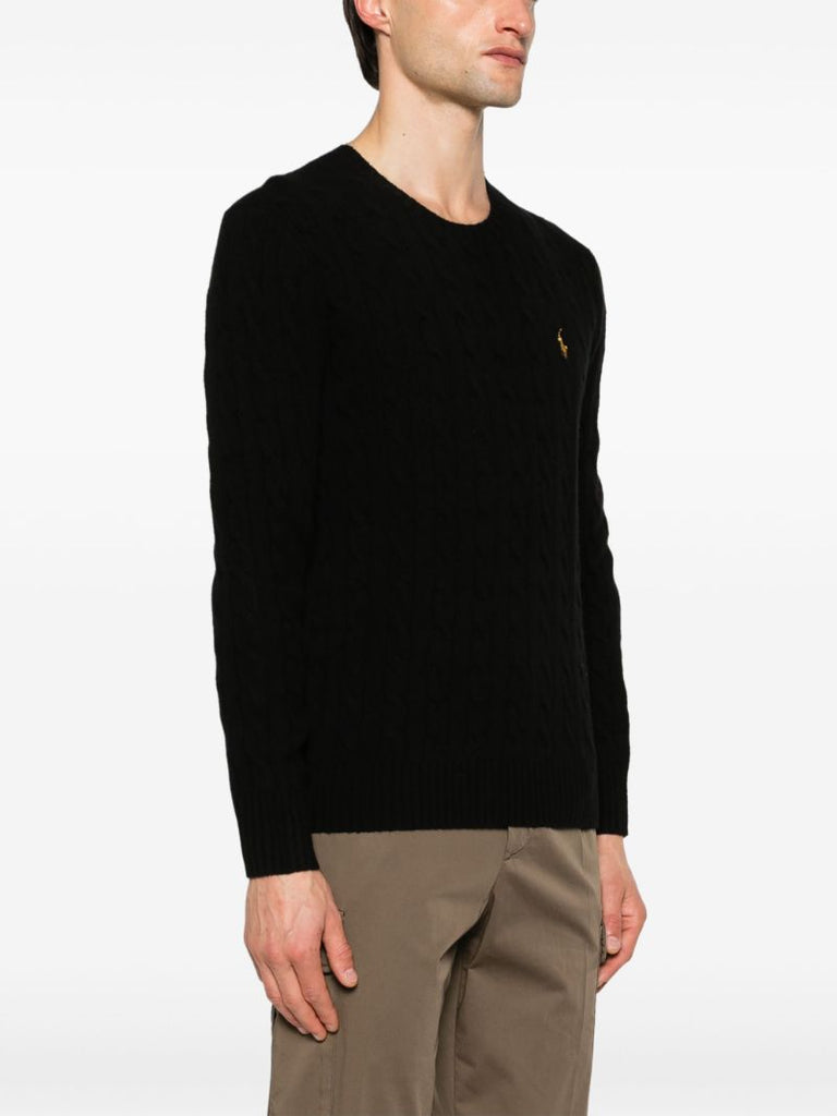 Black Polo Pony Cable-knit Sweater