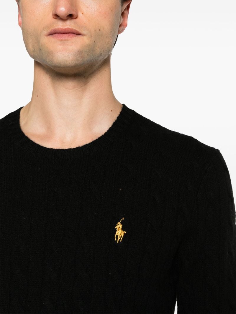 Black Polo Pony Cable-knit Sweater