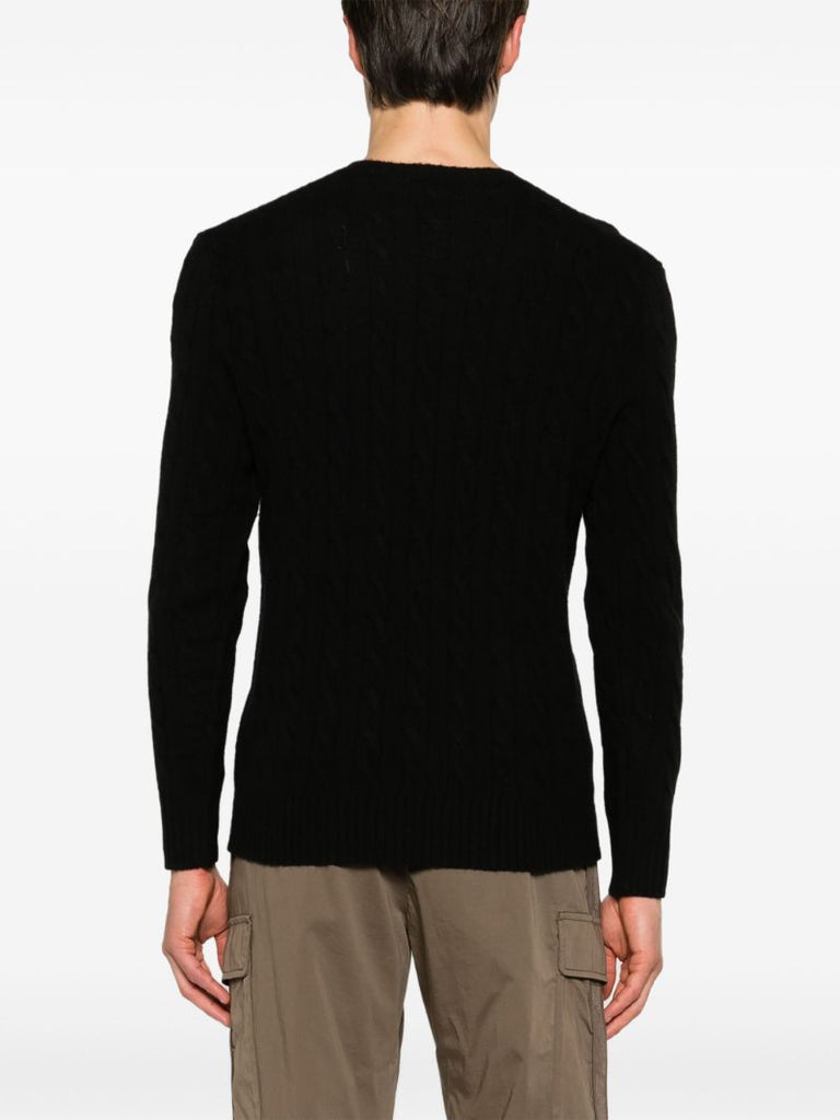 Black Polo Pony Cable-knit Sweater