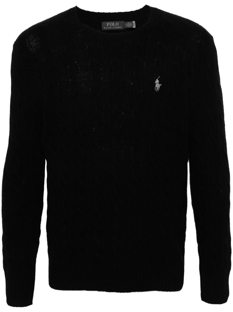 Black Polo Pony Cable-knit Sweater