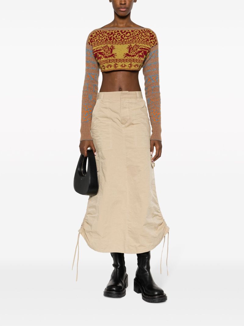 Neutral Intarsia-knit Cropped Sweater
