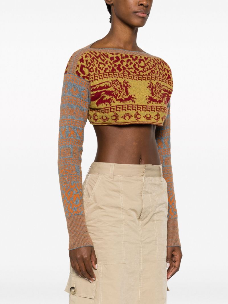 Neutral Intarsia-knit Cropped Sweater