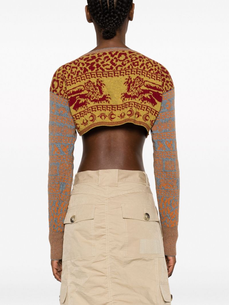 Neutral Intarsia-knit Cropped Sweater