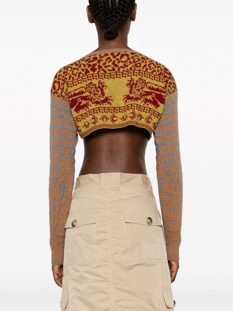 Neutral Intarsia-knit Cropped Sweater