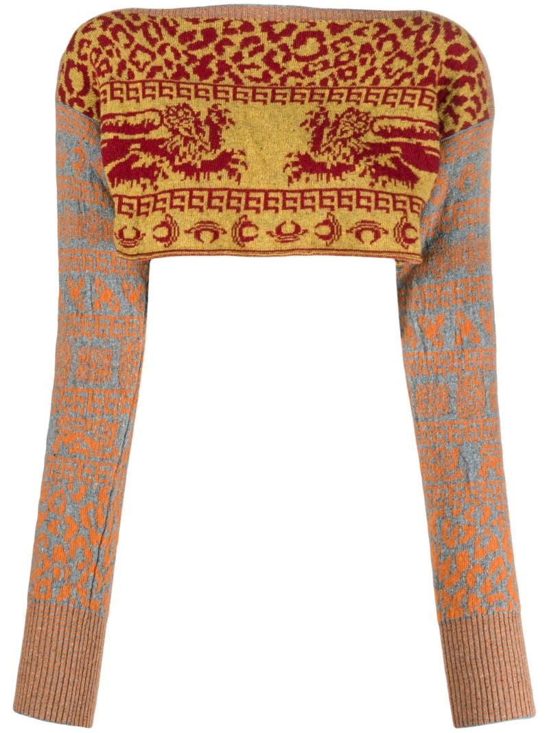 Neutral Intarsia-knit Cropped Sweater