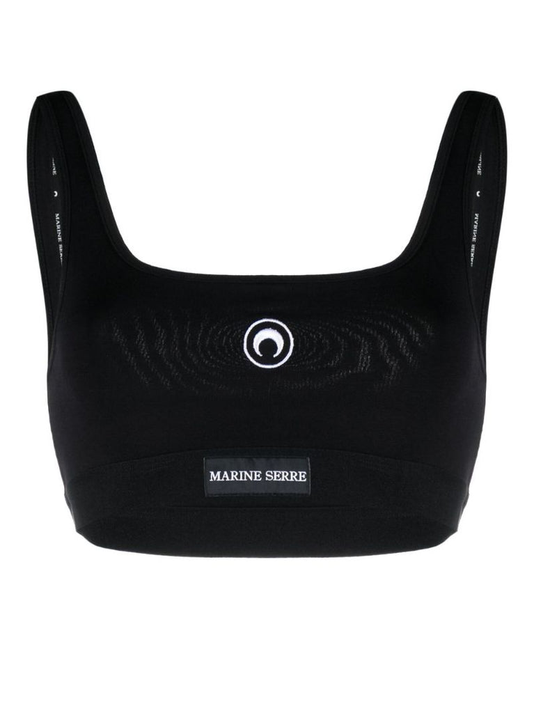 Black Logo Embroidered Crop Top
