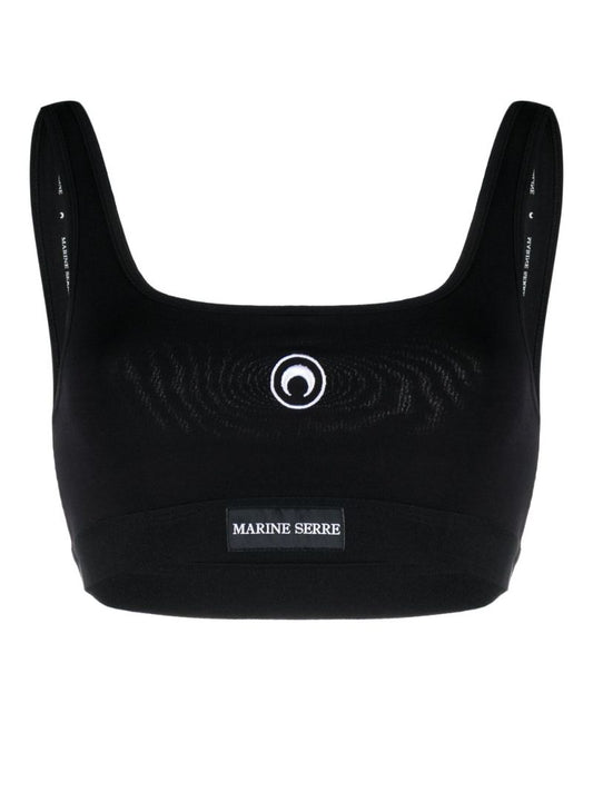 Black Logo Embroidered Crop Top