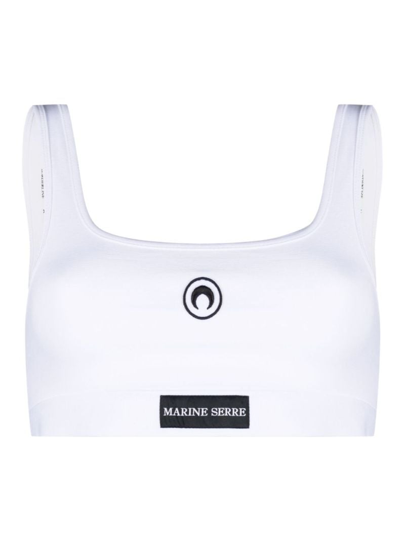 White Logo Embroidered Crop Top
