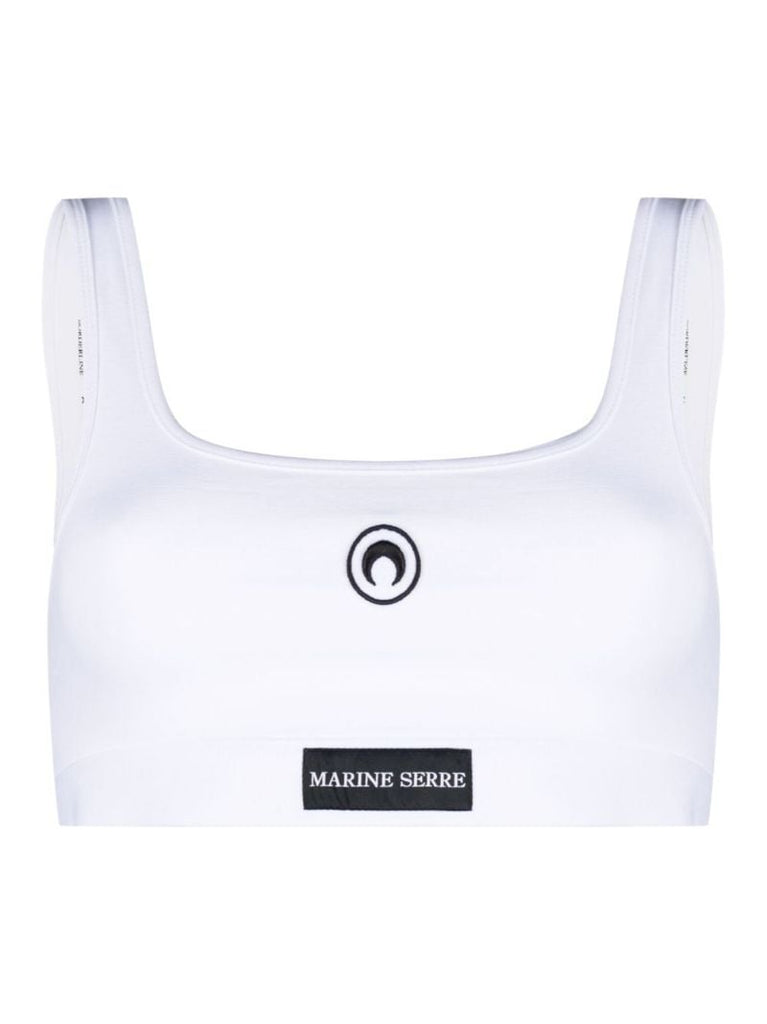 White Logo Embroidered Crop Top