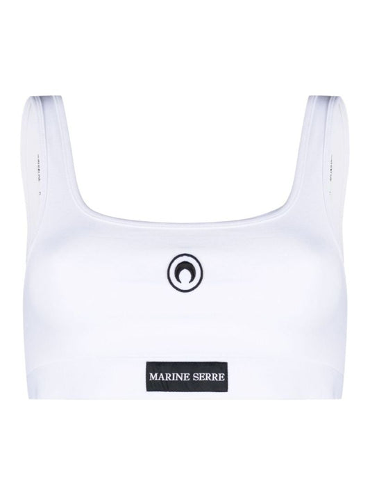 White Logo Embroidered Crop Top