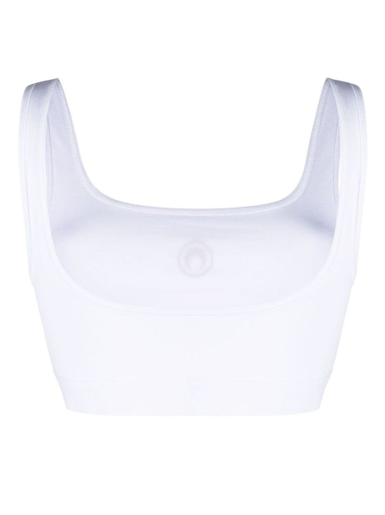 White Logo Embroidered Crop Top