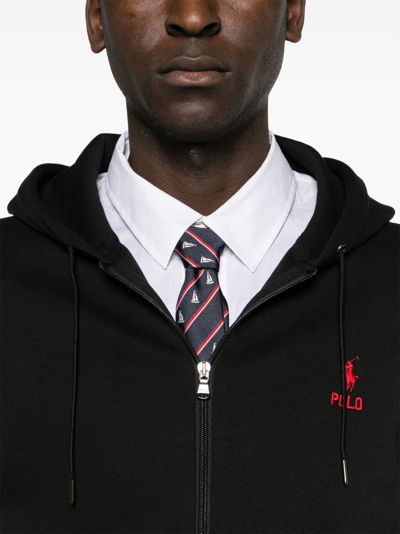 Black Polo Pony Zip-up Hoodie