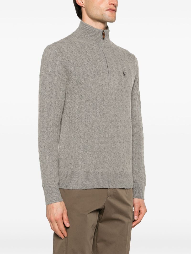 Grey Polo Pony Cable-knit Sweater