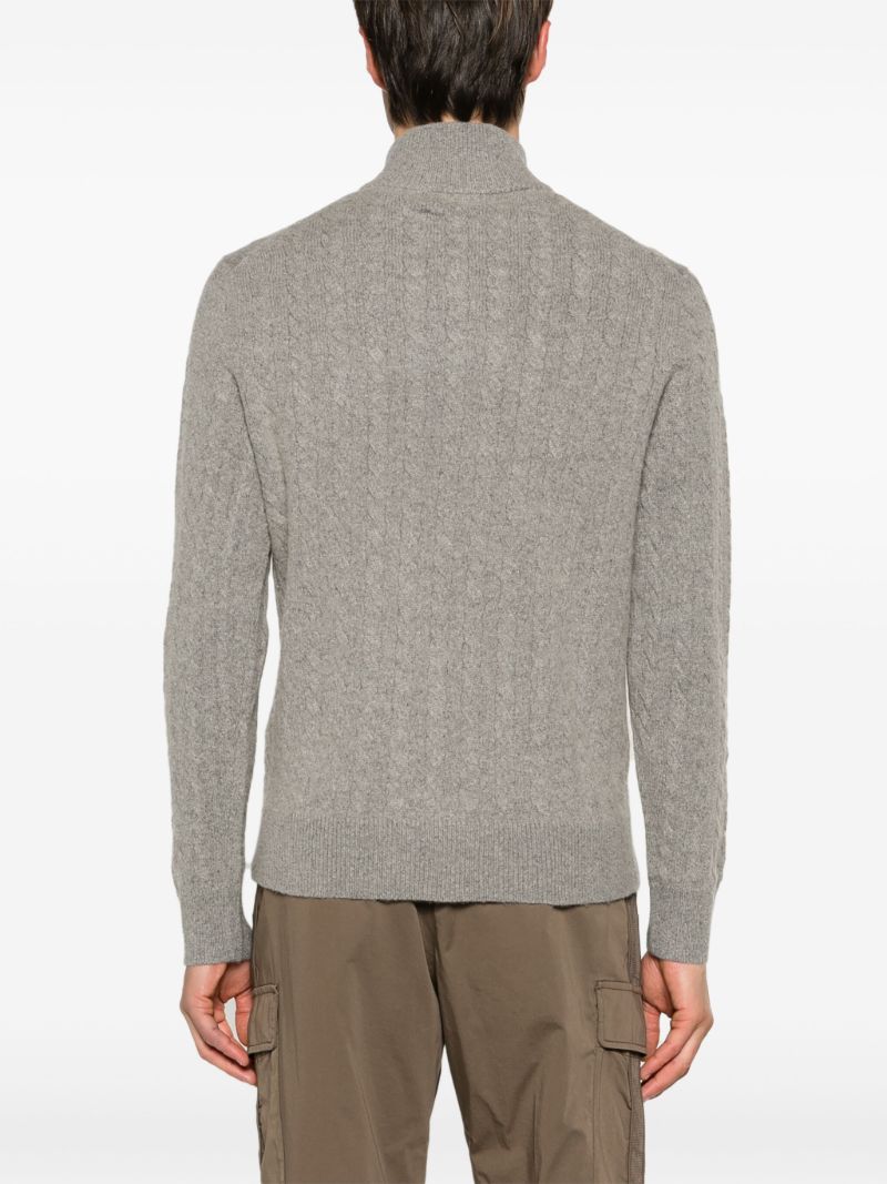 Grey Polo Pony Cable-knit Sweater
