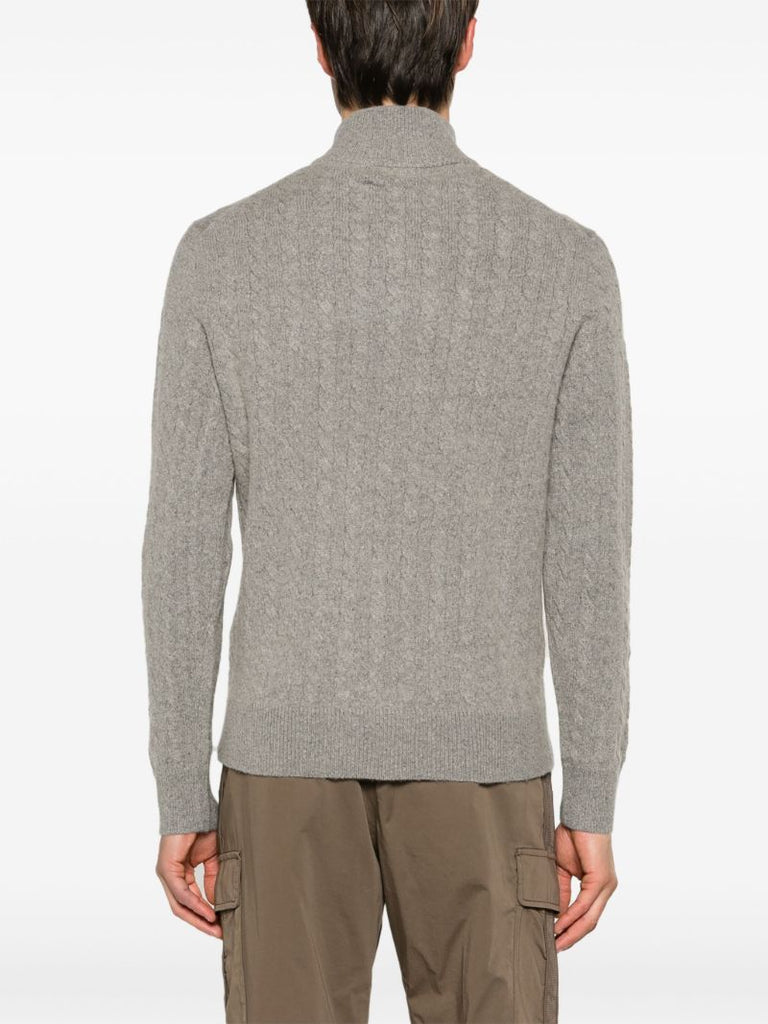 Grey Polo Pony Cable-knit Sweater