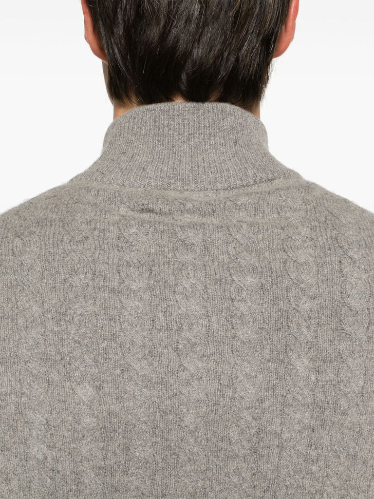 Grey Polo Pony Cable-knit Sweater