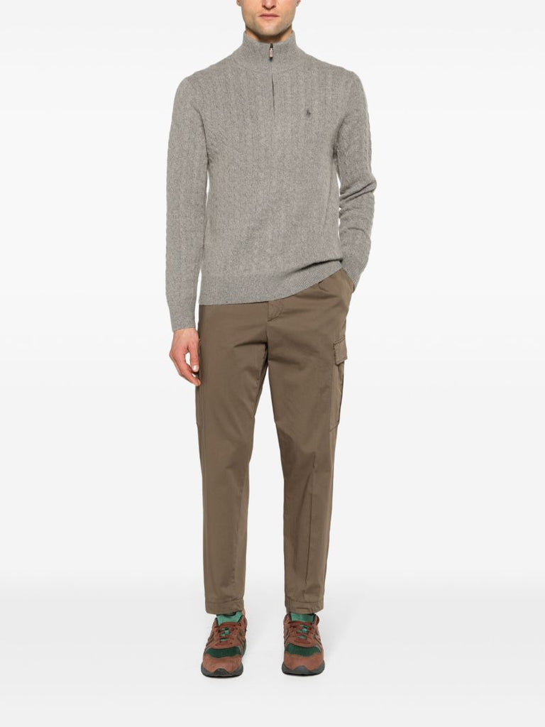 Grey Polo Pony Cable-knit Sweater